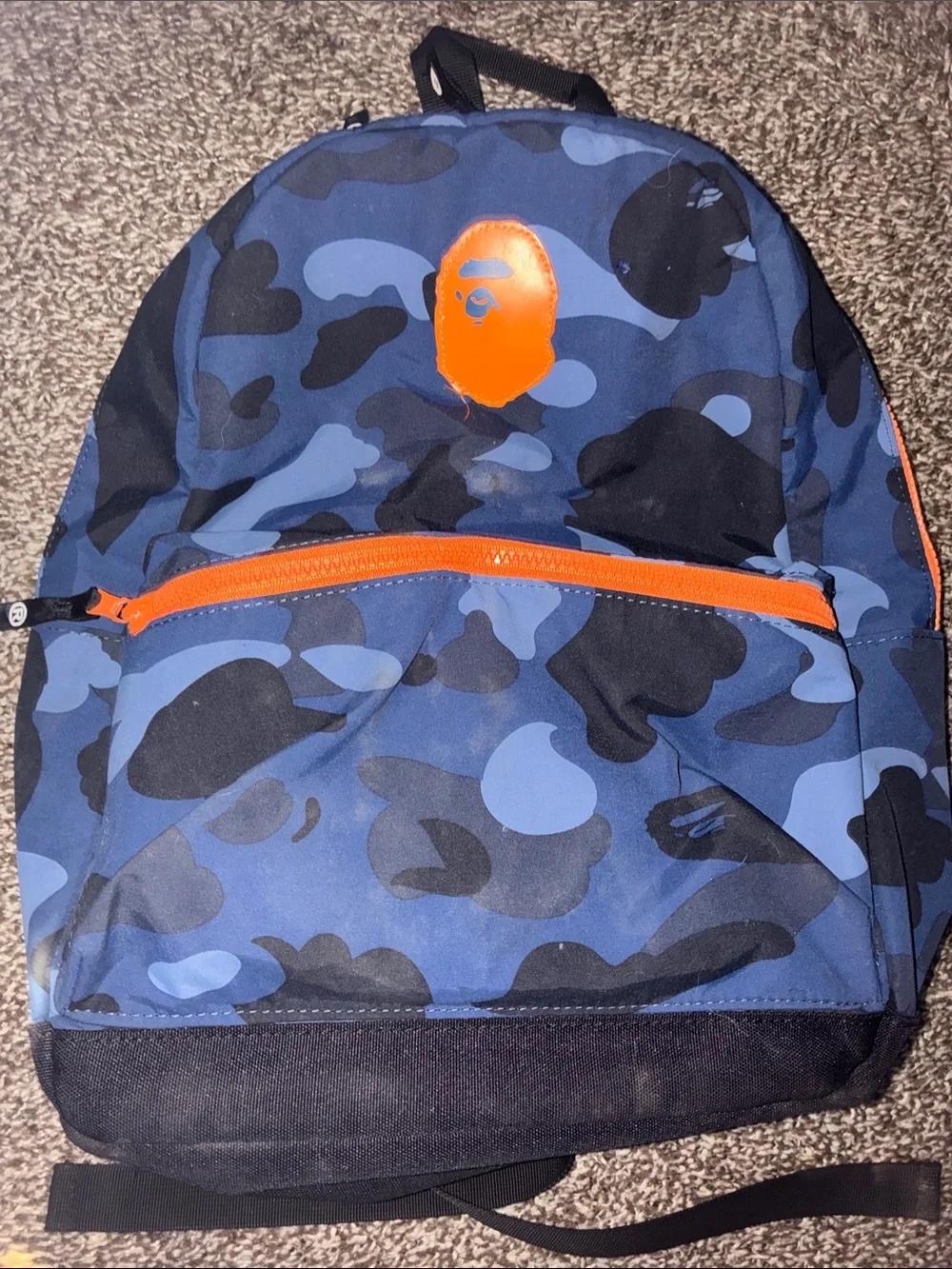 BAPE Small Blue Camo Backpack with Orange Trim